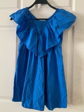 Zara Kids Bright Blue Ruffled V-Neck Casual Dress, fits kids 7-10 tee